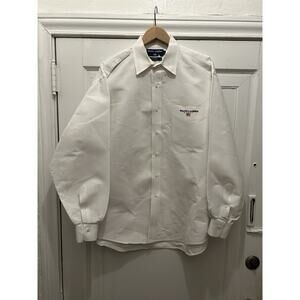 Vintage Ralph Lauren Sport Flag Logo Button Down White Dress Shirt Size L 90s